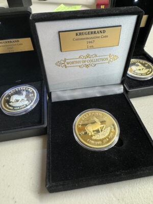 Very Rare Krugerrand 1967 Commemorative Limited Edition 1oz .999 gold clad Krugerrand collectible coin in display